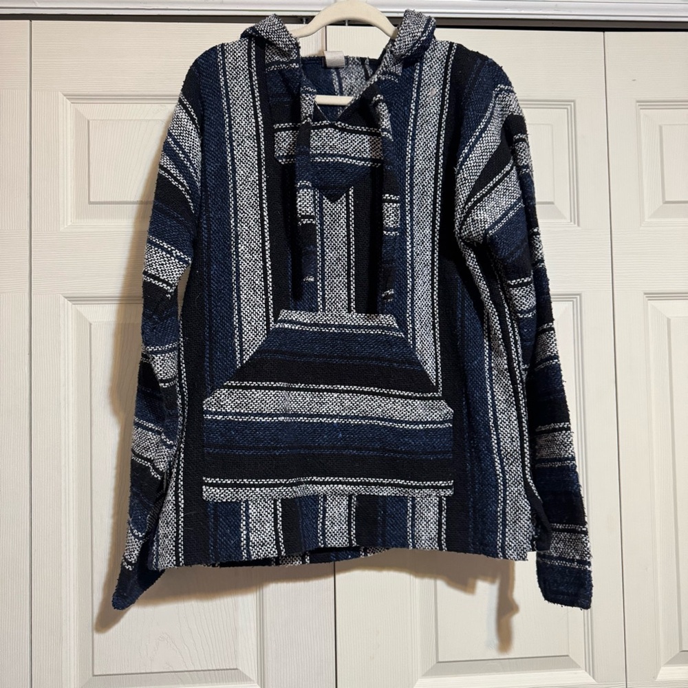 EARTHBOUND Navy and Gray Patterned Baja Hoodie Sweater